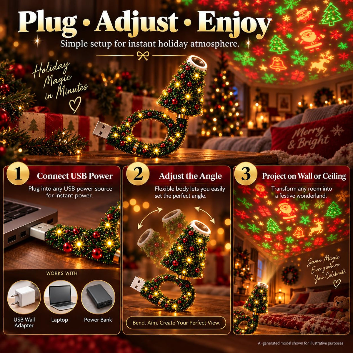 Flexible USB Christmas Light Projector
