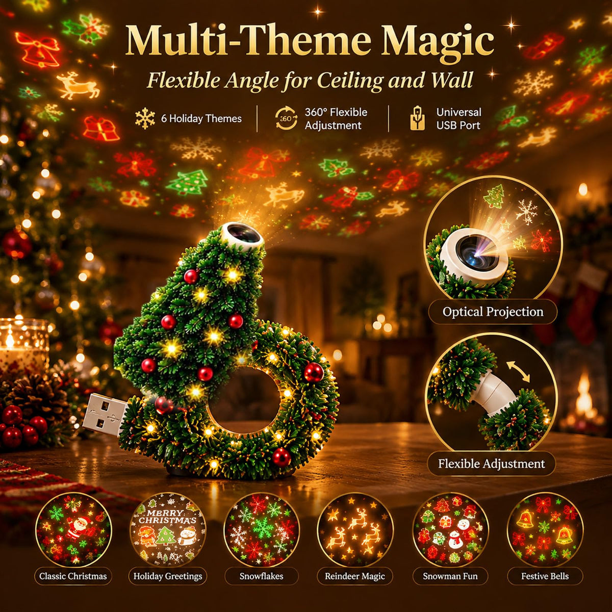 Flexible USB Christmas Light Projector