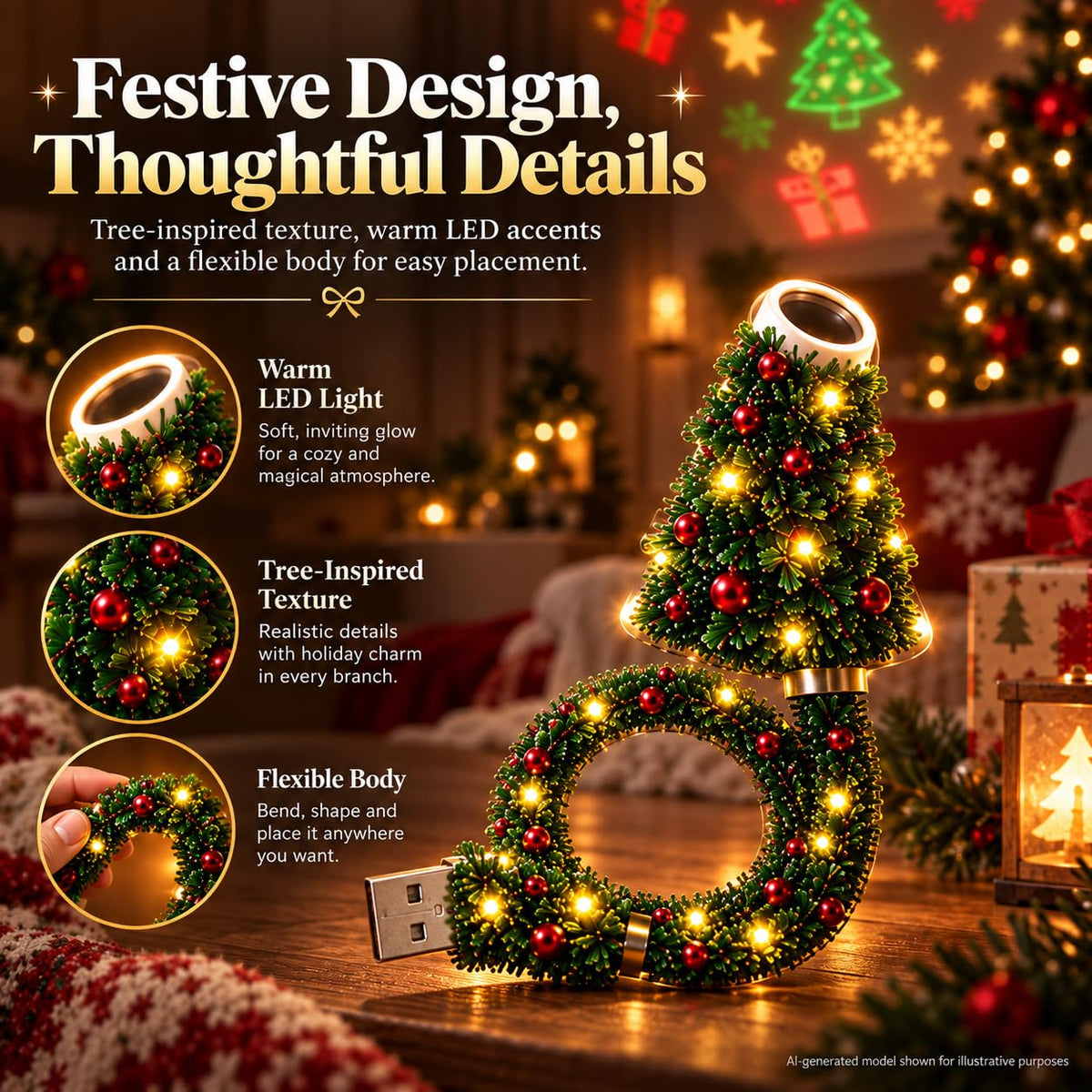 Flexible USB Christmas Light Projector