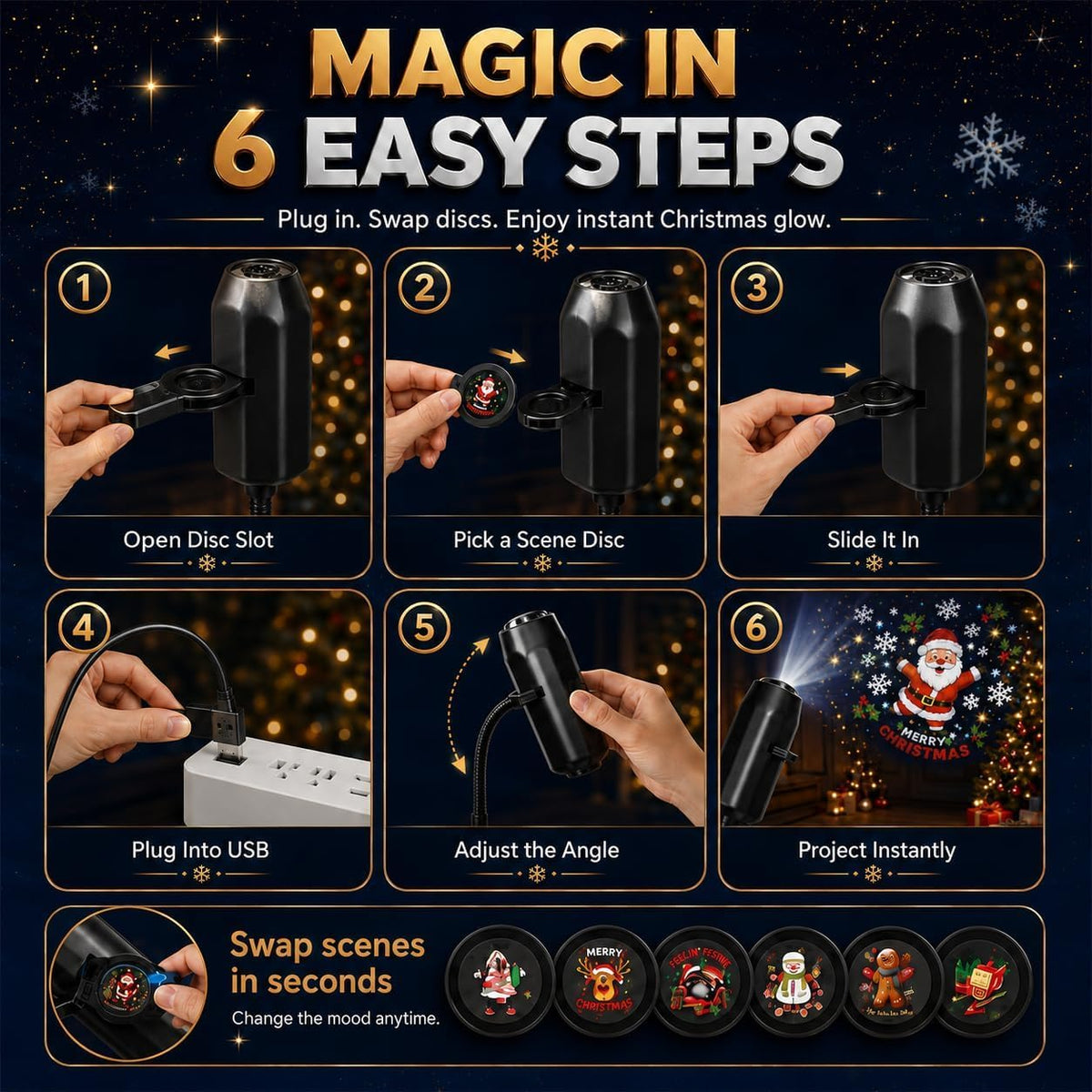 USB Christmas Scene Projector – 6 or 10 Discs