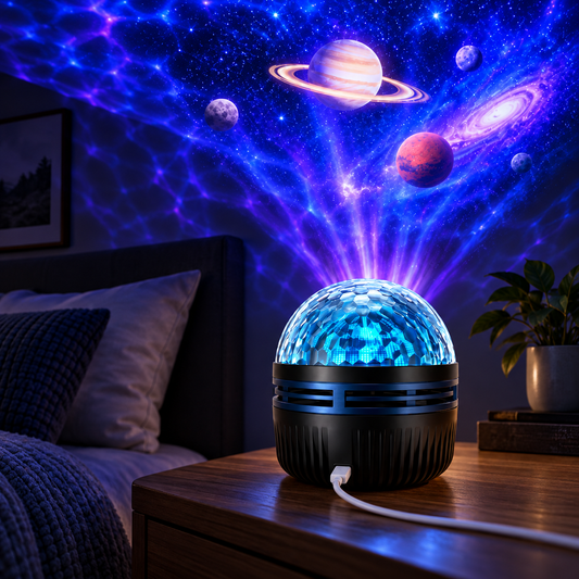 Water ripple galaxy projector in a bedroom