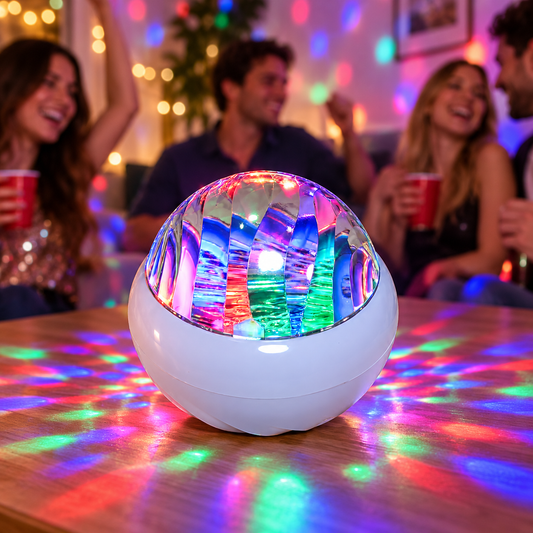 Bluetooth disco ball light at a home party