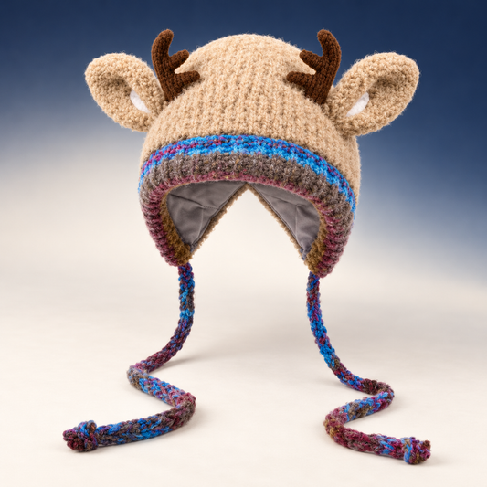 Reindeer antler earflap hat product view